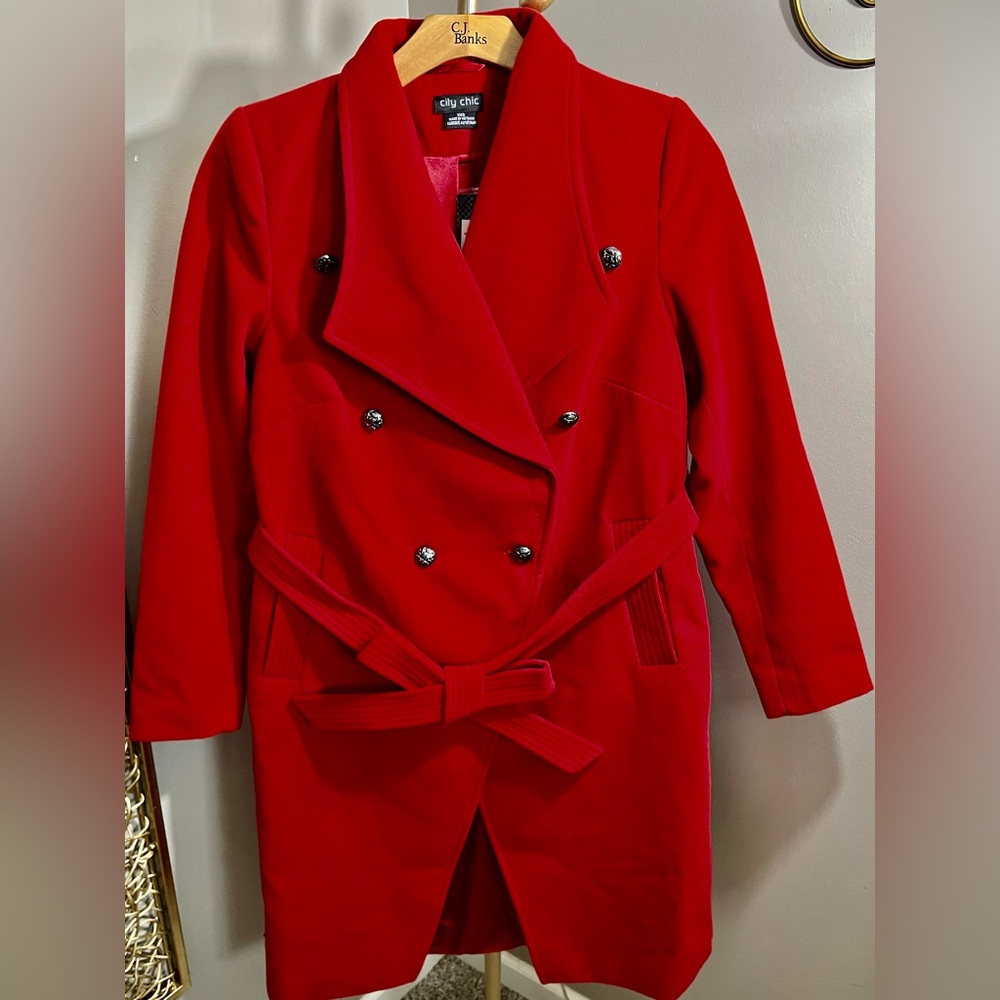 Plus size women’s coat, red, military style size 14. New with tags. City Chic